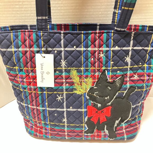 Vera Bradley Holiday Plaid Scottie Dog Small Vera Tote Bag - Picture 2 of 5